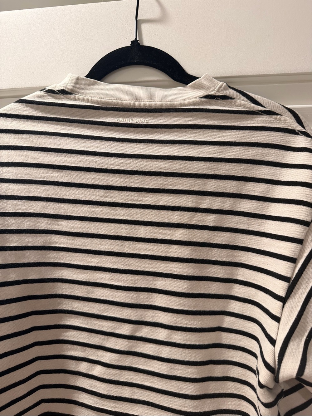 Anine Bing Myers Black & Cream Striped Boxy Cropped Tee - Picture 6 of 7